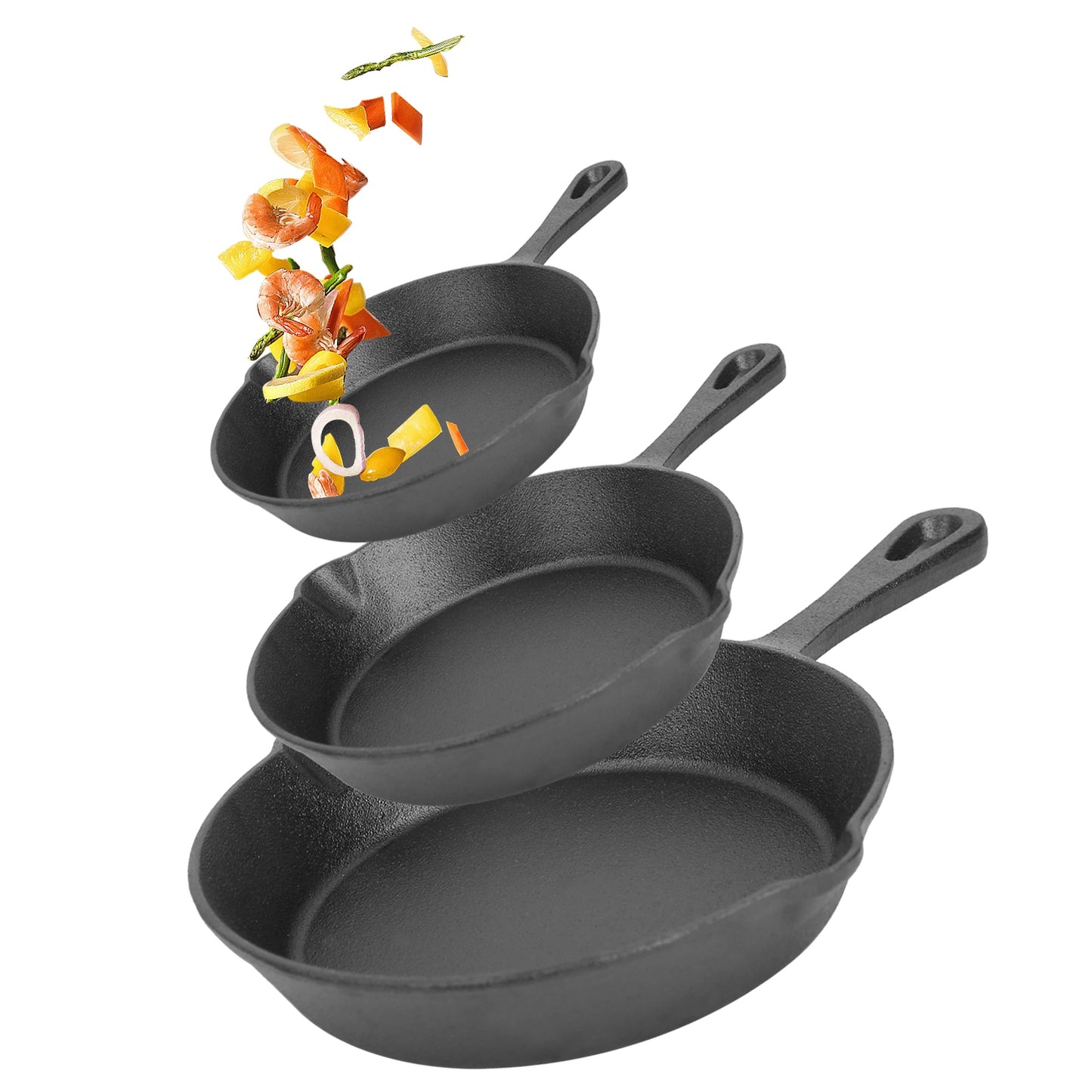Pre-Seasoned Cast Iron Skillet Set - 3 Pcs (6in, 8in, 10in)