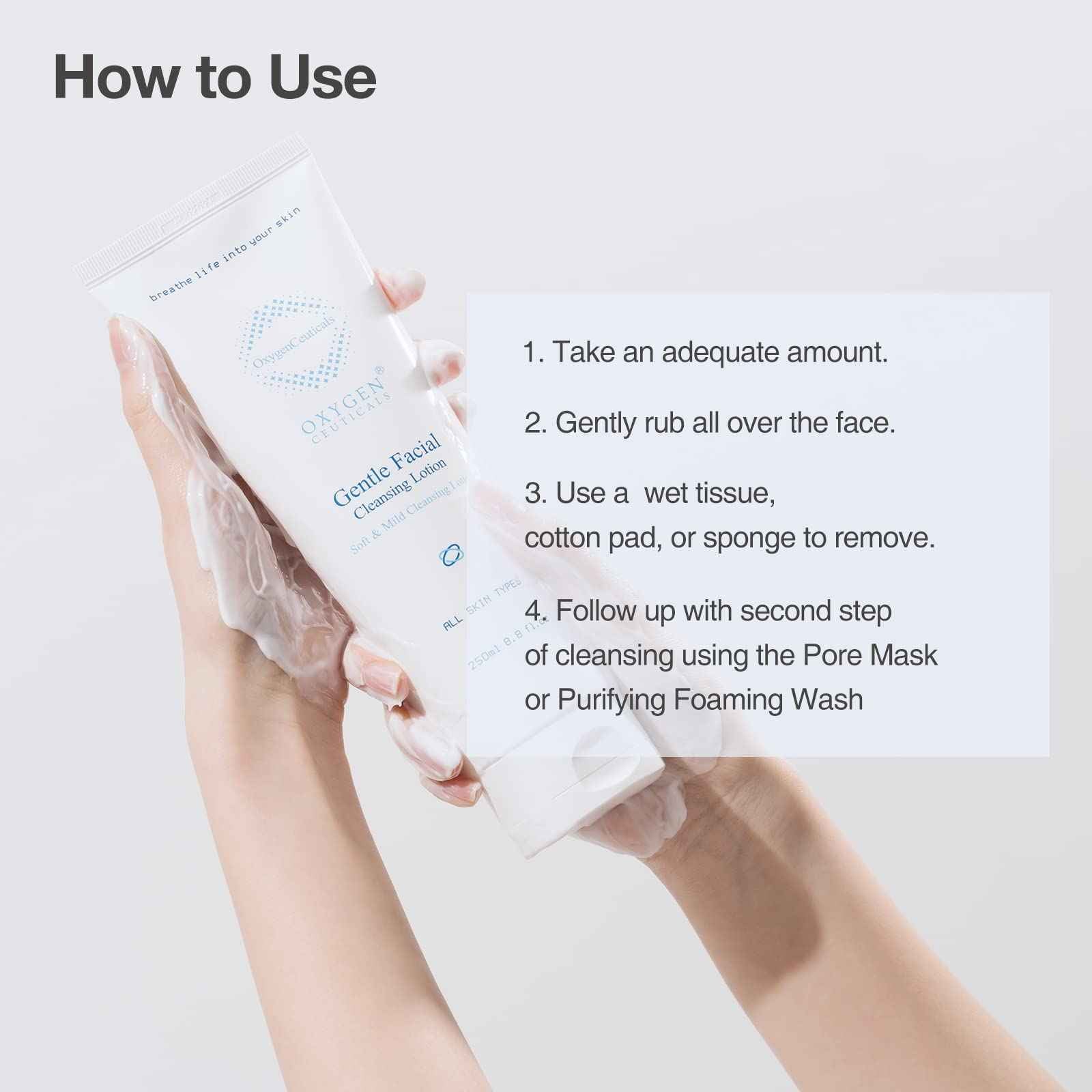 OxygenCeuticals Gentle Facial Cleansing Lotion – Hydrating Cleanser for Sensitive & Dry Skin, Removes Makeup Residue & Impurities Without Greasy Feel, Enriched with Botanic Oils 8.8 fl.oz (250ml)