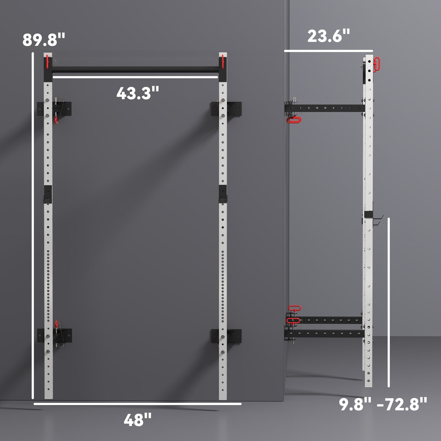 Folding Squat Rack with Pull Up Bar - Adjustable Wall-Mounted Design, 1000 lbs Capacity, White
