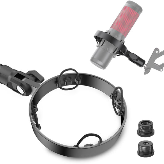 [2025 Upgrade] Microphone Shock Mount for HyperX QuadCast with 3/8" or 1/4" Screw Adapter, Works with HyperX QuadCast Microphone Stand & Boom Arm Durable Replacement Accessory for Mic (Black)