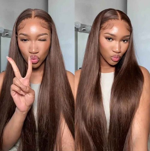 CYIKLI 30 Inch Chocolate Brown Lace Front Wig - Human Hair, 13x6 Lace Front, 200% Density HD Lace Frontal, Glueless Lace Closure, Pre Plucked
