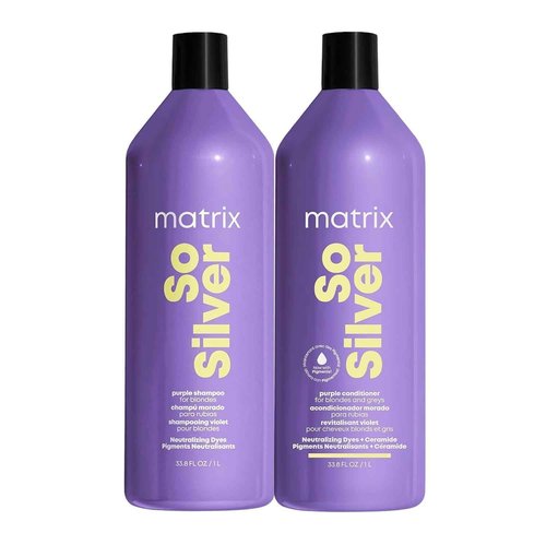 Matrix So Silver Purple Shampoo and Pigmented Conditioner Set | Removes Brassy Yellow Undertones | Toning Conditioner For Blondes and Greys | For Color Treated Hair | Premium Salon Conditioner | Vegan