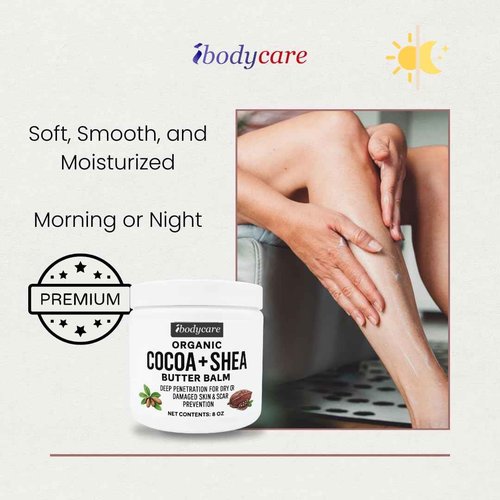 ibodycare Organic Raw Cocoa Butter Shea Butter Body Balm with Coconut Oil, 8 oz Unrefined Natural Body Butter Blend with Shea Butter Moisture for Women, Baby, Children, Men, All Body (2)