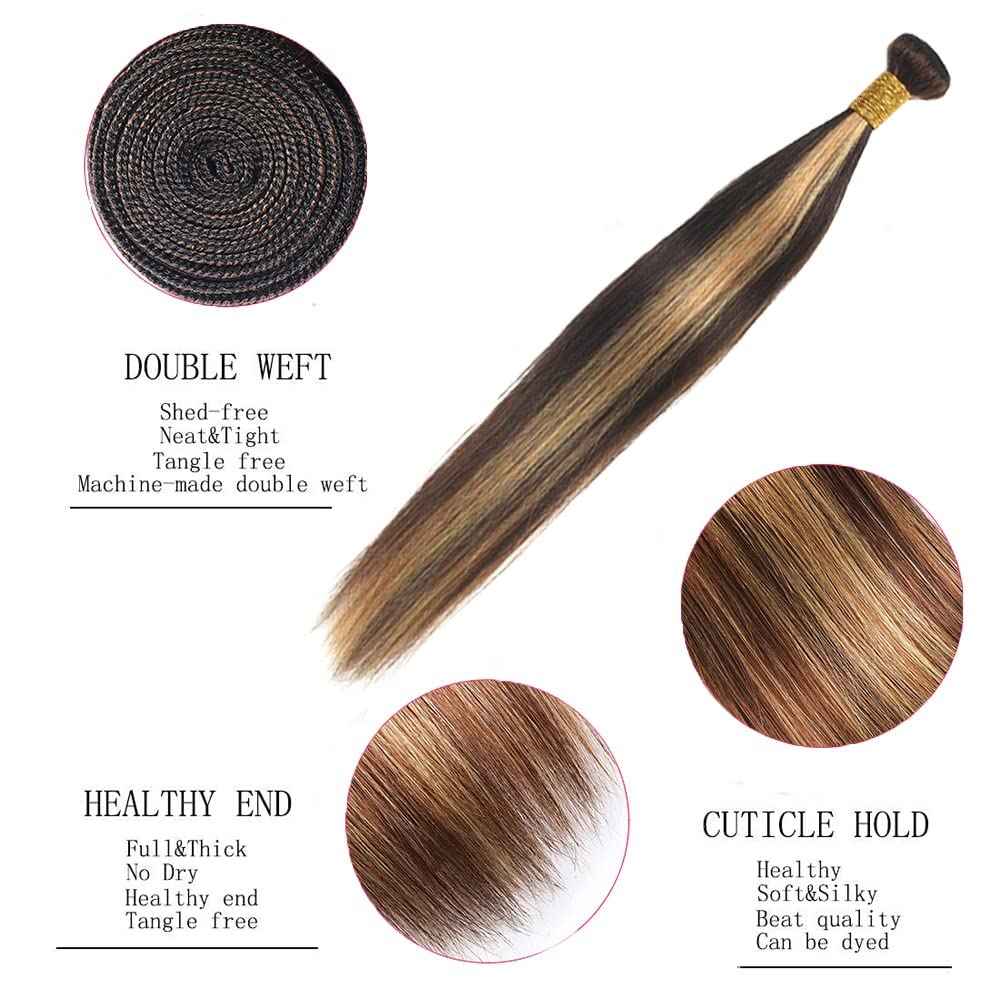 Habiliana Bundles Human Hair 26 28 30 Inch Straight Wave P4/27 Human Hair Bundles 11A Unprocessed Brazilian Virgin Quick Weave Hair Extensions for Black Women