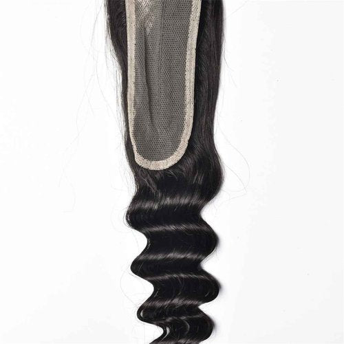 Brazilian Loose Deep 2x6 Lace Closure 100% Unprocessed Human Virgin Hair Pre Plucked Loose Deep Wave Pre-Plucked Hairline Frontal Closure Natural Black With Baby Hair (20inch, 2x6 loose deep closure)