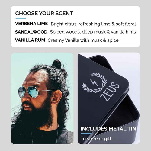 ZEUS Beard Care Starter Kit for Men, Natural Shampoo, Conditioner & Refined Oil, Soften, Hydrate & Strengthen Thick Facial Hair (Made in USA) Verbena Lime