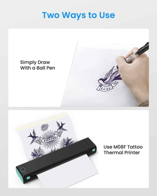 Phomemo M08F Bluetooth Tattoo Stencil Printer & Tattoo Transfer Paper - 45 Sheets A4 Size Portable Stencil Printer for Tattooing, Compatible with Smartphone & PC, Silver