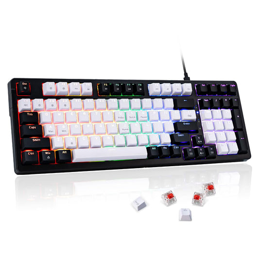 ANGELOYANG Mechanical Gaming Keyboard, Full Key Percent Compact Wired RGB Backlit Light Up, Red Switches Hot Swappable USB C Creamy Sounding Silent Black Mechanical Keyboard for PC MAC
