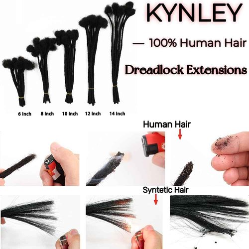 0.4cm & 0.6cm Width, 4-14 Inches10, 30, 60, 100 Strands Options 100% Real Human Hair Dreadlock Extensions for Men/Women/Kids, Handmade Permanent Loc Extension Bundles (0.4cm, 14inches, 30Strands)