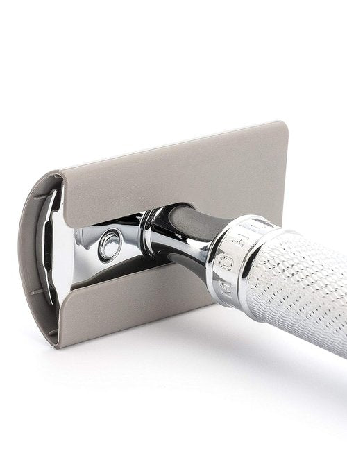 MÜHLE R 89 Shaving Set 5 Pieces - Safety Razor with Closed Comb Chrome-Plated Metal Blade, Cream, Cloth - Silver