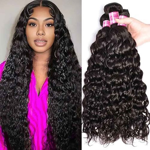 12A 3 Bundles Water Wave Human Hair (16 18 20 Inch) 100% Unprocessed Weave Brazilian Human Hair Bundles Full And Thick Virgin Hair Extensions Natural Color