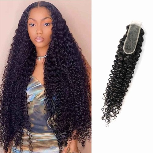 Brazilian Curly 2x6 Lace Closure 100% Unprocessed Human Virgin Hair Deep Curly Closure Pre-Plucked Hairline Kinky Curly Closure With Baby Hair (20inch, 2x6 curly closure)
