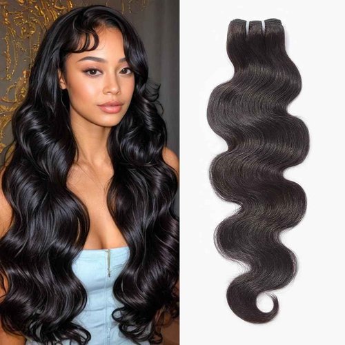 Wequeen 16A Body Wave Human Hair Bundles 26 Inch 100% Unprocessed Brazilian Virgin Hair Quick Weave Bundles Human Hair Extensions Real Human Hair, Natural Black