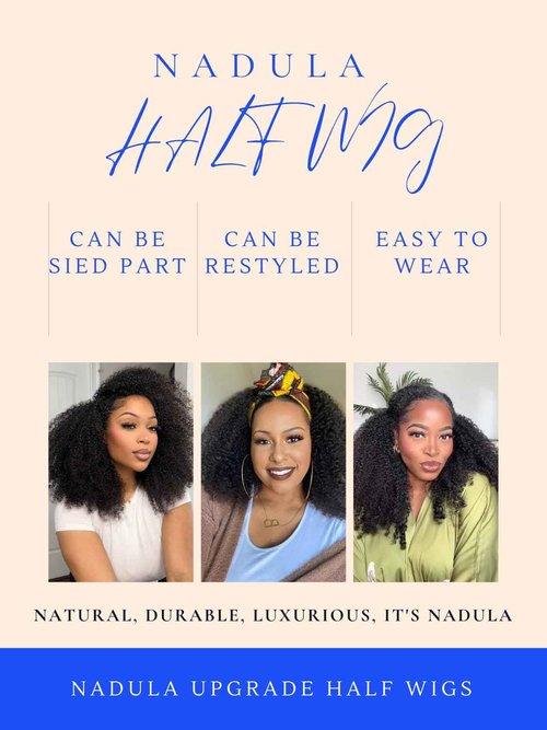 Nadula Afro Kinky Curly Half Wig Human Hair 16 Inch - Glueless Drawstring Wig with 4C Blend Edges, No Leave Out Wear and Go, Natural Look Flip Over Style, Beginner Friendly & Ready to Go Half Wig