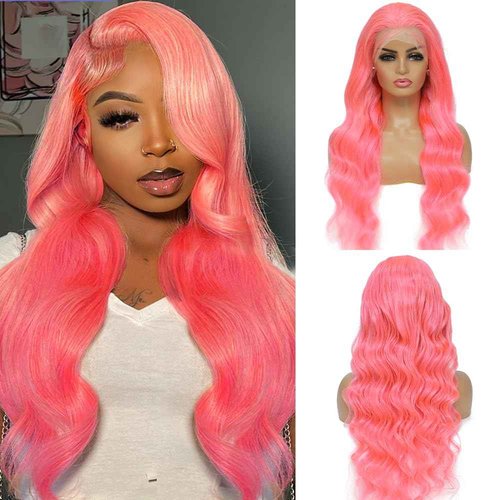 Pink Lace Front Wig Human Hair 200 Density Pink Body Wave Lace Front Wigs Human Hair Pre Plucked Colored 13x4 HD Lace Frontal Wig Glueless Lace Front Wigs 22 Inch