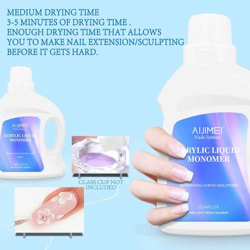 AIJIMEI Acrylic Monomer Acrylic Liquid Acrylic Liquid Monomer For Acrylic Powder Acrylic Nail Liquid Monomer For Acrylic Nails Acrylic For Nails Powders & Liquids Acrylic Nail Powder (34 FL.OZ/1L)