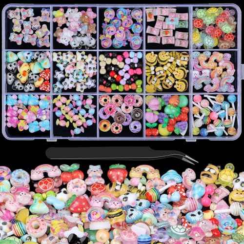 230Pcs Kawaii Nail Charms 3D Heart Candy Bow Charms Cute Turtle Bee Flatback Slime Charms 20 Shapes Assorted Nail Supplies for Women Girls Nail Art Design DIY Crafts