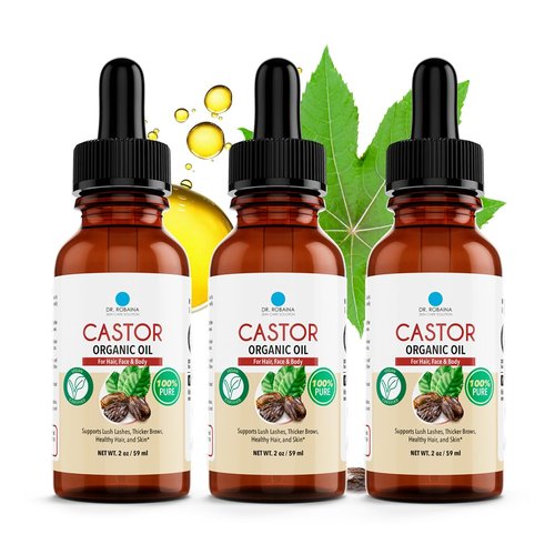 Dr. Robaina Organic Castor Oil – Cold-Pressed for Hair Growth, Eyelash & Eyebrow Care, Skin Hydration & Nail Strength – Pure Vegan Moisturizer – Made in USA, 4 oz