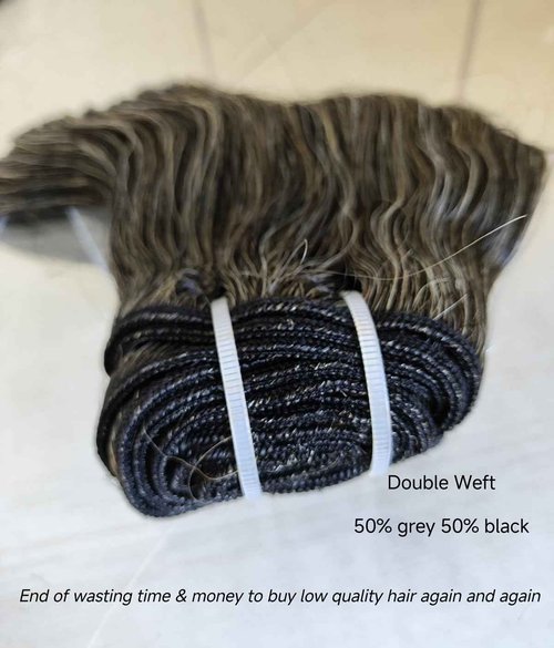 Raw Body Wave Salt and Pepper Gray Human Hair Bundles Unprocessed 16IN Grey Human Hair 1 Single Bundle, 5+ Years Long Lifespan 50% Grey Mixed 50% Black Color Virgin Hair Weave Weft by Clytie