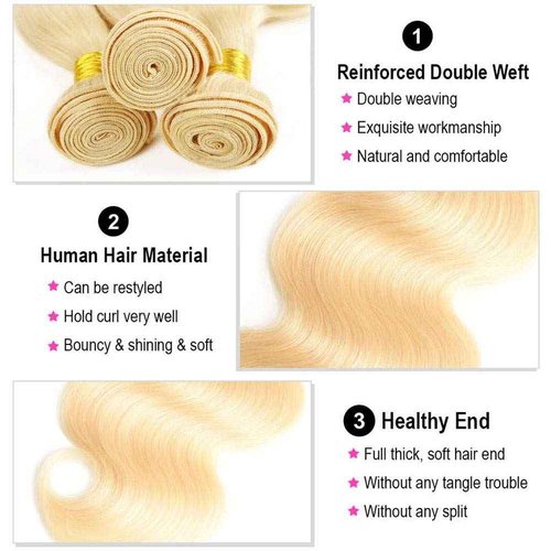 𝗜𝗻𝘀𝗤𝘂𝗲𝗲𝗻 613 Bundles with Closure Body Wave #613 Blonde Human Hair 12A Grade Brazilian Virgin Human Hair 4 Bundles with Closure Free Part (10 10 10 10 + 10, 613)