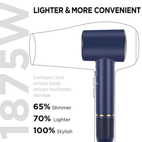 Hair Dryer, 110, 000 RPM Air-Sonic Blow Dryer with High-Speed Brushless Motor, Cool Care Dry Display & 200 Million Negative Ionic, PARWIN PRO BEAUTY 1875W Hairdryer for Home Travel,Prussian Blue
