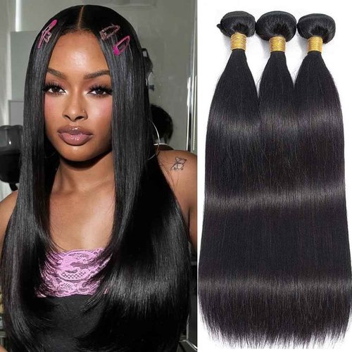 12A Human Hair Bundles Straight 3 Bundles Human Hair 14 16 18 Inch, 100% Unprocessed Brazilian Virgin Human Hair Straight Bundle Double Strong Weft Natural Black Color(300g /lot)