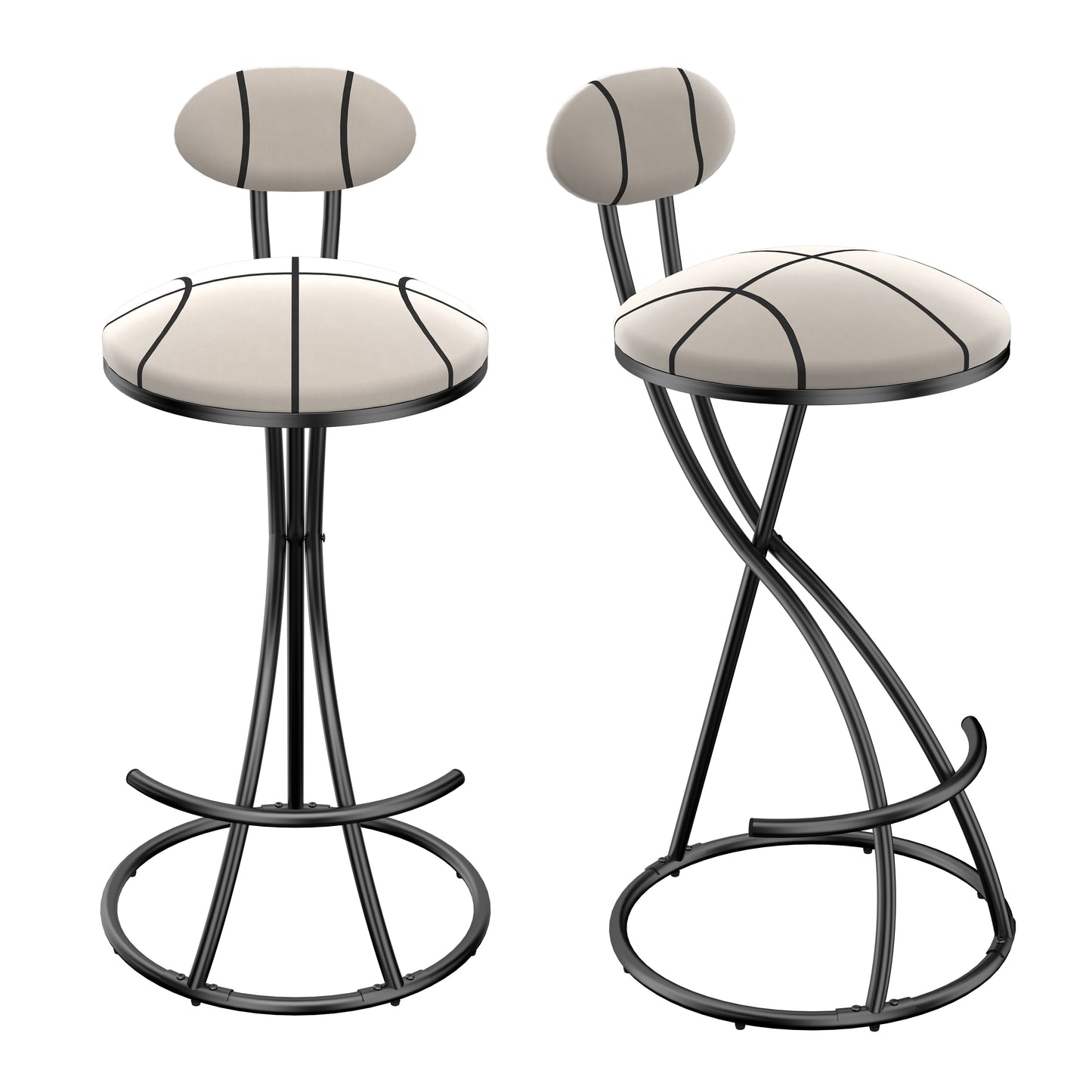Modern Velvet Upholstered Bar Stools Set of 2 - Black Stripe