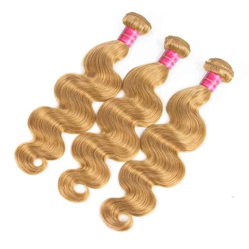 Aopusi #27 Body Wave Bundles 100% Unprocessed Honey Blonde Human Hair Weave Brazilian #27 Colored Blonde Virgin Remy Hair Weft for Black Women(16 18 20 Inch)