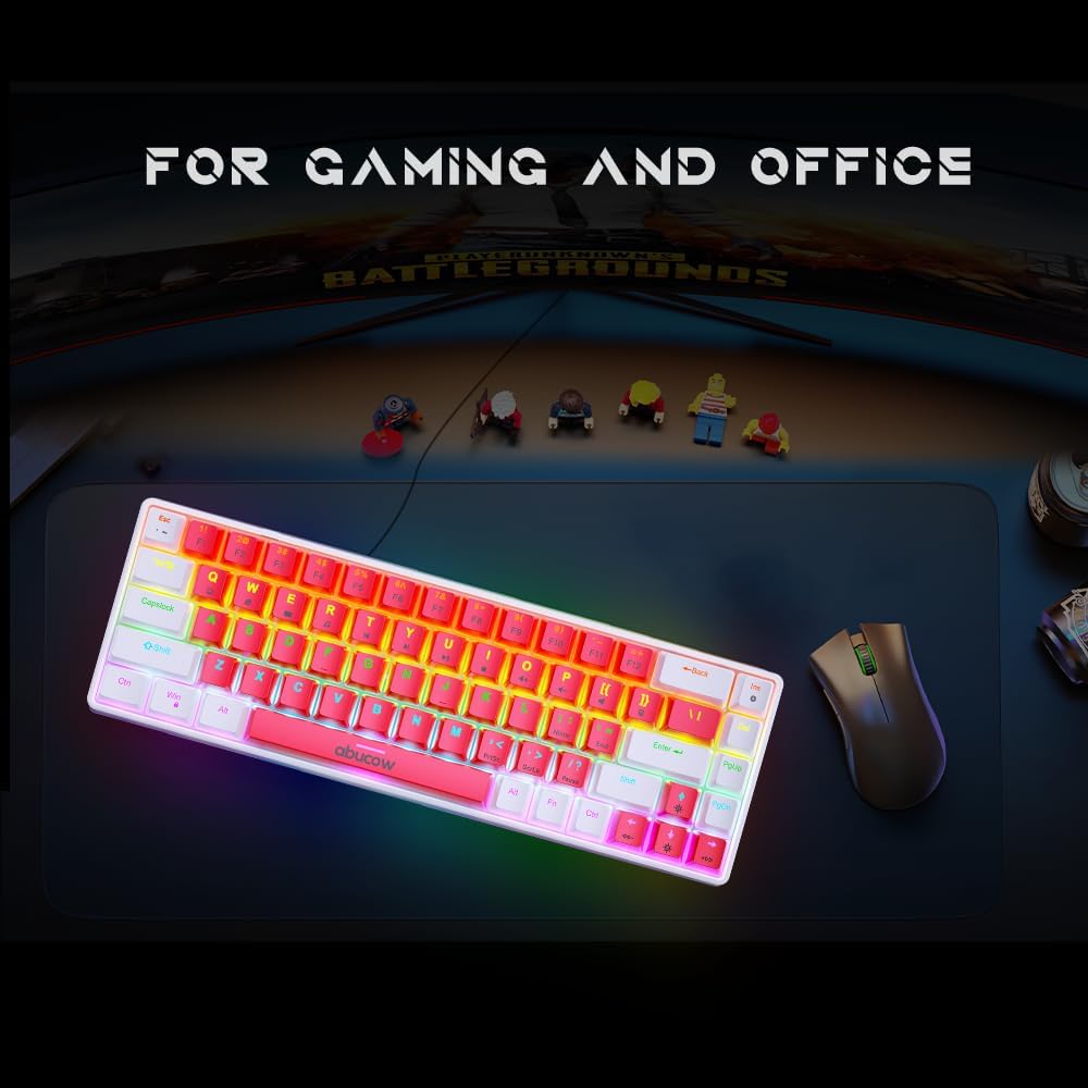 abucow 60% Mechanical Keyboard with Colorful Backlight 68-Key Gaming Keyboard White Red Keycaps - Red Switches for a Premium Typing and Gaming Experience PC Mac (White-Red)