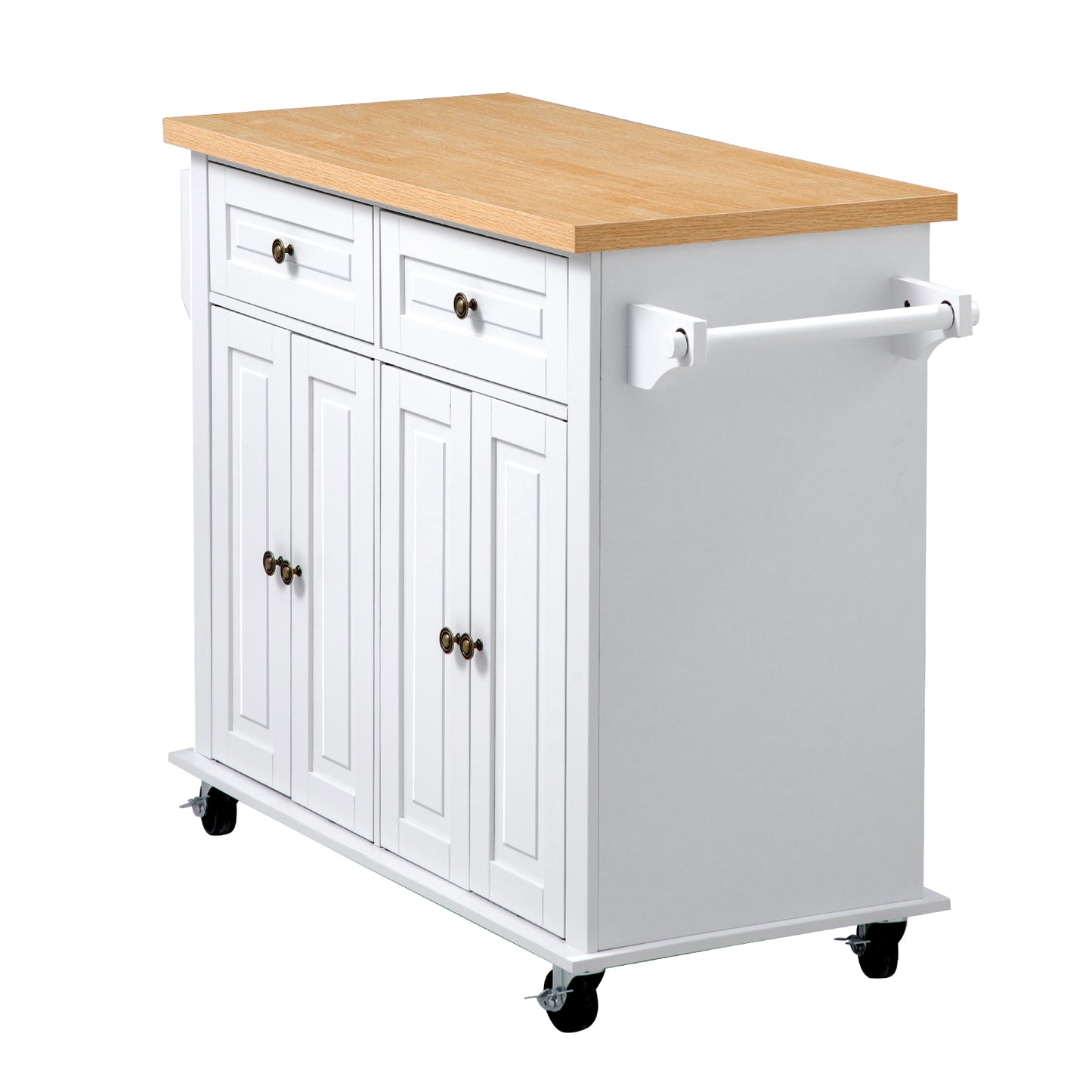 Kitchen Island Cart with Storage, Mobile Rolling Trolley with Drawers & Hooks, White