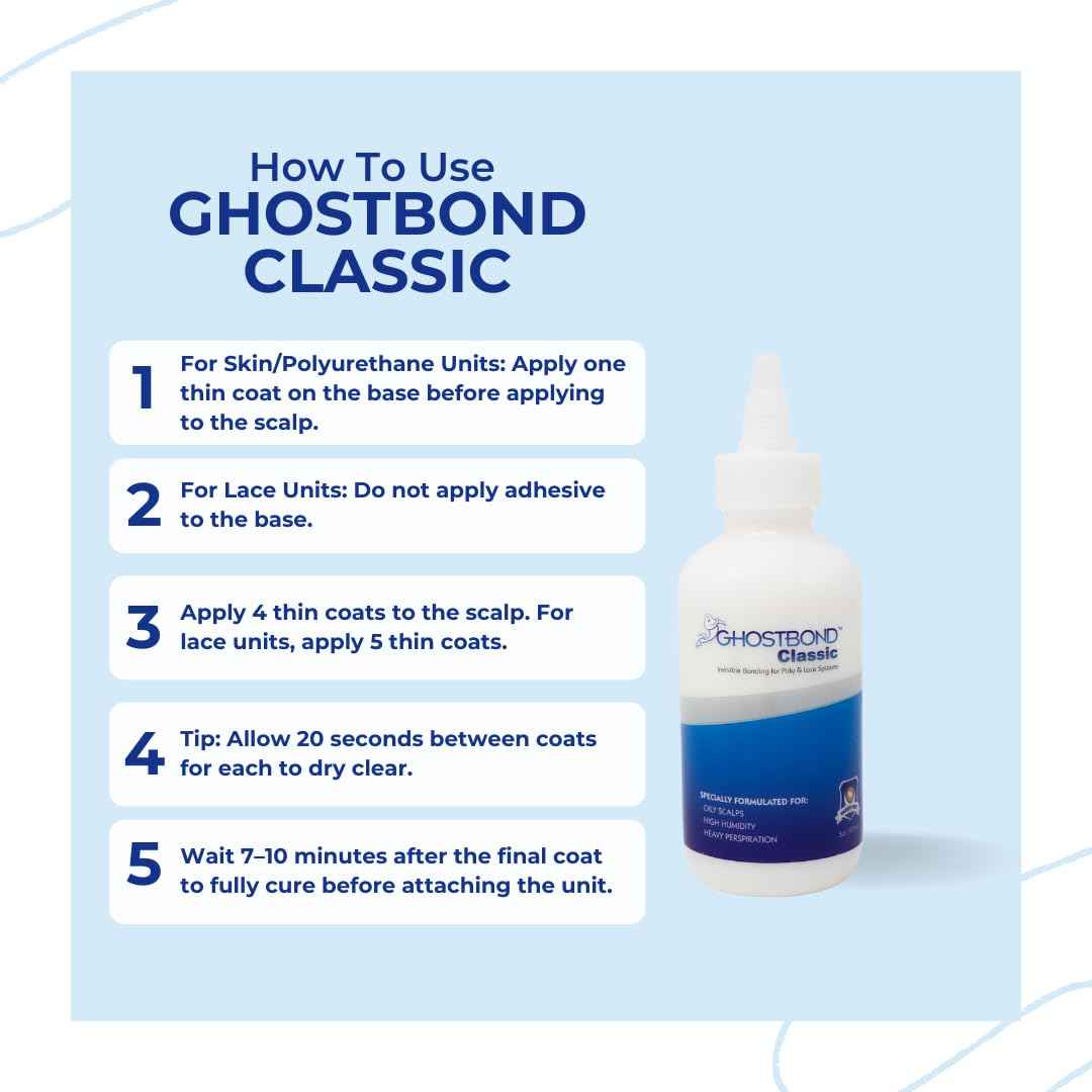 GHOSTBOND Classic Hair Replacement Adhesive 5oz - Invisible Wig Bonding Glue: Water & Oil-Resistant, Non-Toxic, Strong Hold For Secure and Natural-Looking Poly & Lace, Wigs & Toupee Systems