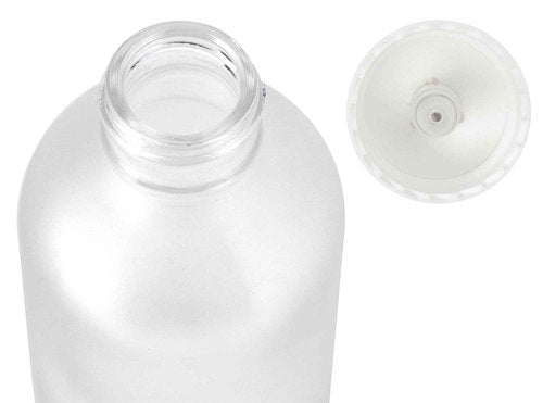 JUVITUS 4 oz / 120 ml Frosted Clear Glass Boston Round Bottle with White Treatment Pump (24 Pack) Refillable Empty Storage Containers