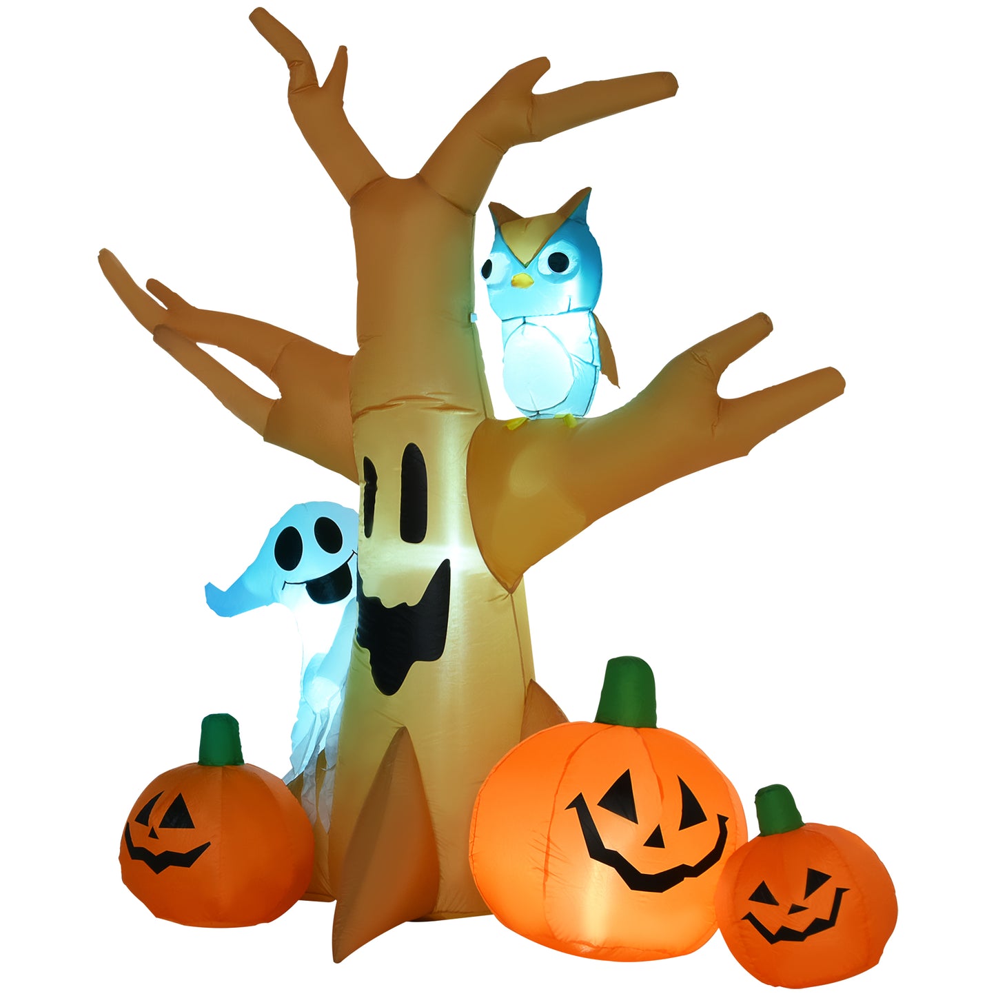 7.5' Tall Halloween Inflatable Tree with Owl & Ghost - Multicolor