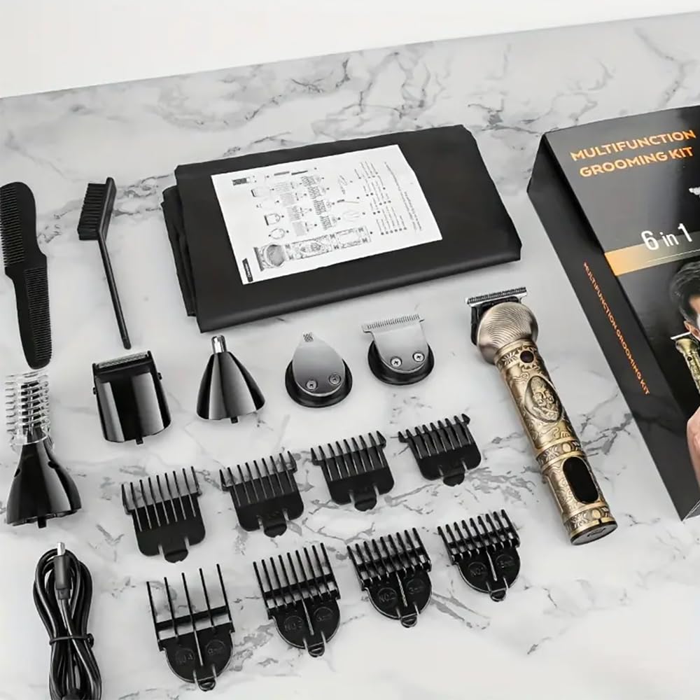 Professional Cordless Hair Clipper for Men, Electric Hair Clipper,Multifunctional 6-in-1Hair Cutting and Shaving Set