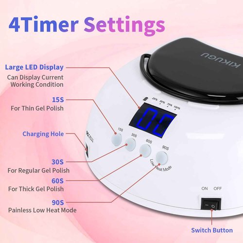 Kikugu Cordless Rechargeable UV LED Nail Lamp,96W UV Light for Gel Nails with Metallic Reflector & Metal Base, Fast Curing Lamp Manicure,Pedicure,Ideal for Nail Salon and Home(White)