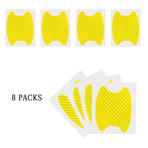 8PCS Car Door Handle Sticker, Carbon Fiber Anti-Scratches Car Door Cup Protector, Non-Marking Auto Door Handle Protective Film, Self-Adhesive Door Side Paint Protector for All Cars (Yellow/8PCS)