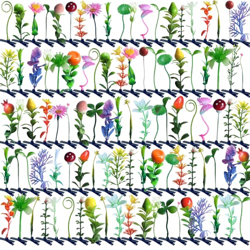 100 pcs Rave Bean Sprout Hair Clip Funny Barrette Headwear Plant Hairpins Mixed Style Little Grass Flower Fruit Butterfly Mushroom Hair Accessories for Girls Women Party Scool Home