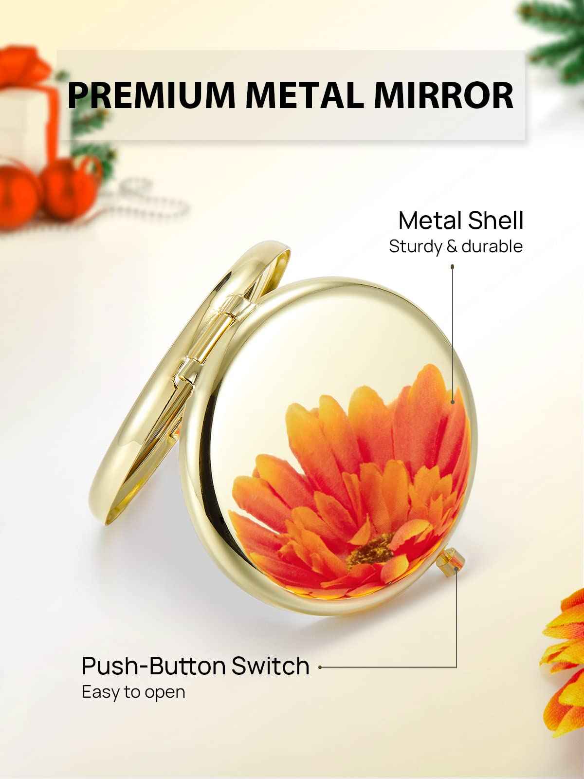 Getinbulk Compact Mirror Bulk, Pack of 12 Double-Sided 1X/2X Magnifying Metal Makeup Mirrors(Round, Gold)