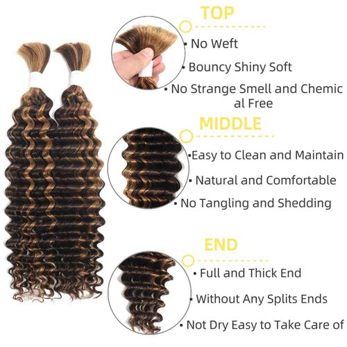 P4/30 Deep Wave Ombre Human Braiding Hair 28Inch 2 Bundles 100g Bulk Virgin Curly Hair for Boho Braids Wet and Wavy