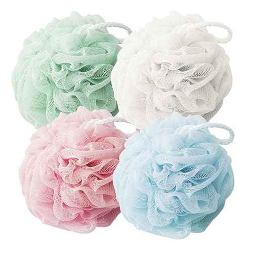 Shower Loofah Sponge for Men Women Loofah Exfoliating Body Scrubber 4 Color Mesh Shower Pouf Balls for Body Wash