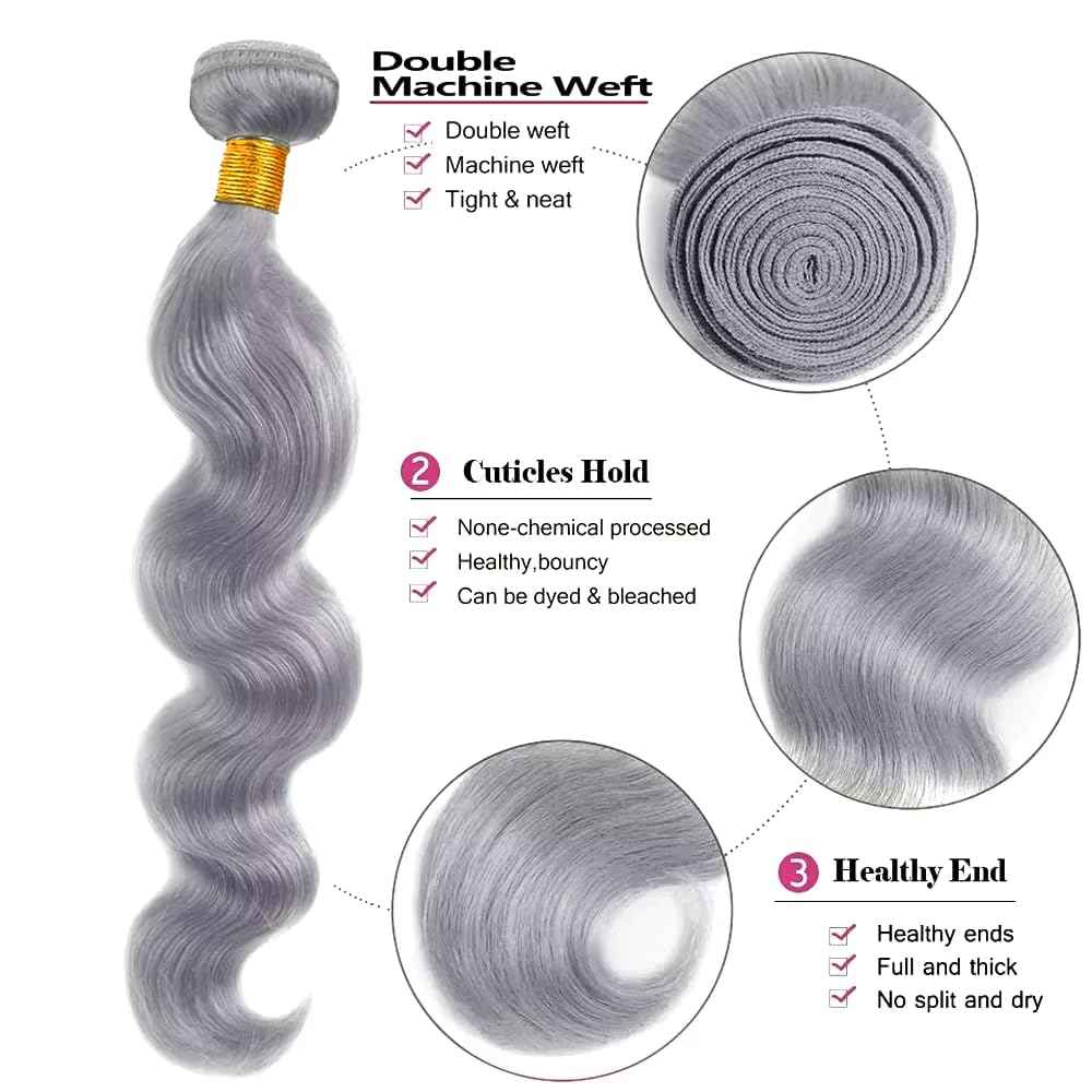 Grey Bundles Human Hair Body Wave Bundles 34 34 34 Inch Gray Body Wave Human Hair Extensions Double Weft Unprocessed Brazilian Virgin Hair 3 Bundle 50 Grams Per Bundle