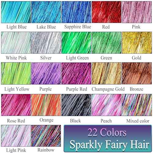 22 Colors 7700 Strands Hair Tinsel Kit, 48 Inch Glitter Tinsel Hair Extensions for July Fourth Christmas New Year Halloween Cosplay, Heat Resistant Fairy Hair Accessories for Girls, Kids, Women
