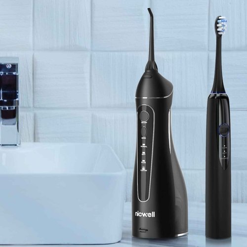 Water Dental Flosser Cordless for Teeth - Nicwell 4 Modes Dental Oral Irrigator, Portable and Rechargeable IPX7 Waterproof Powerful Battery Life Water Teeth Cleaner Picks for Home Travel