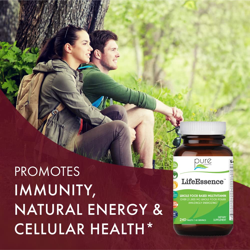 PURE ESSENCE LABS LifeEssence Multivitamin for Women and Men - Natural Herbal Supplement - Vitamin D, Vitamin D3, Vitamin B12, Biotin with Whole Foods (240 Tablets)