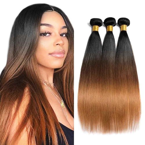 Habiliana Bundles Human Hair 22 24 26 Inch Straight Wave Human Hair Bundles T1B/4/30 Omber Natural Chocolate Brown 11A Unprocessed Brazilian Virgin Quick Weave Hair Extensions for Black Women