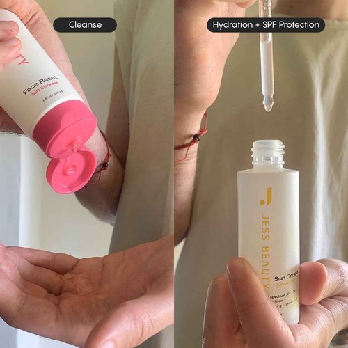 JESS BEAUTY | Make Him Wear It Kit Face Reset Cleanser 5 fl. oz, Sun Drops SPF 50+ Sunscreen Oil 1 fl. oz
