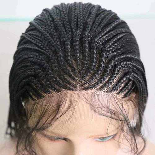 RONGDUOYI RDY 24 Inches Black Braided Lace Front Wigs for Black Women Natural Hairline Synthetic Wig Pre Plucked Glueless Braids Wig (180% Density,Style2)