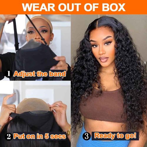 ONICE Glueless Wigs Human Hair Pre Plucked 5x5 HD Lace Closure Human Hair Wigs For Black Women Wear And Go Deep Wave Glueless Wig (Black,18Inch)