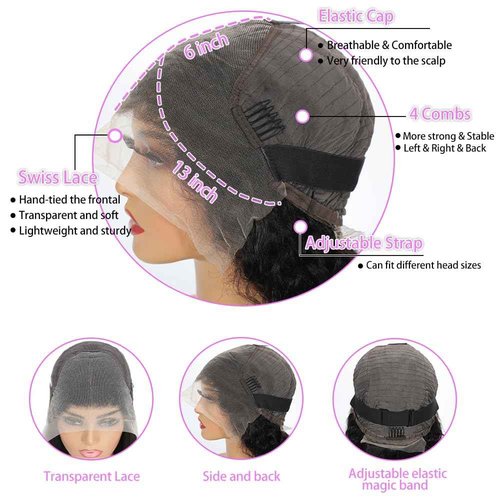 Dundix Deep Wave Lace Front Wigs Human Hair 13x6 HD Lace Front Wigs 200 Density Deep Curly Glueless Wigs Pre Plucked Curly Human Hair Wig for Women 16 Inch