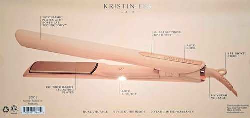 Kristin Ess Hair Styling Gift Set 3-in-1 Ceramic Flat Iron Bundle - 1.25inch Dual Voltage Ceramic Hair Straightener + Detangling Brush + Sectioning Clips - 4 Heat Settings 440 Degrees + Auto Shut Off
